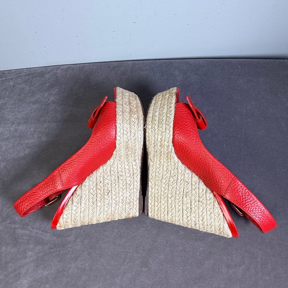 Louis Vuitton red leather wedge heel slingback espadrille sandals open-toe 35 - Picture 10 of 16